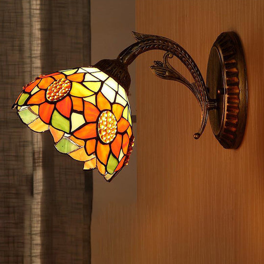 Wall Mounted Stained Art Glass Sconce - Baroque Style 1 Light Red/Yellow/Blue Perfect For Living