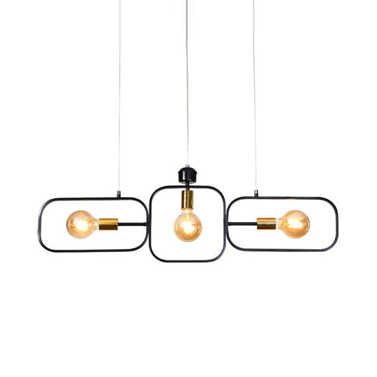 Contemporary 3-Head Frame Pendant Chandelier: Black & Gold Suspended Lighting Fixture