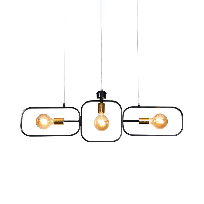 Contemporary 3-Light Frame Pendant Chandelier In Black & Gold Black-Gold