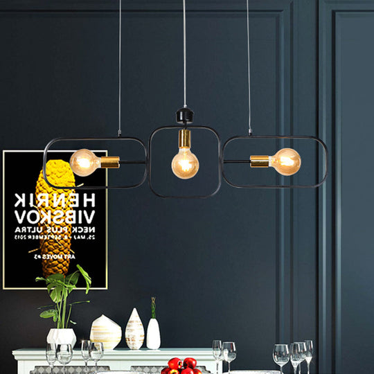 Contemporary 3-Head Frame Pendant Chandelier: Black & Gold Suspended Lighting Fixture