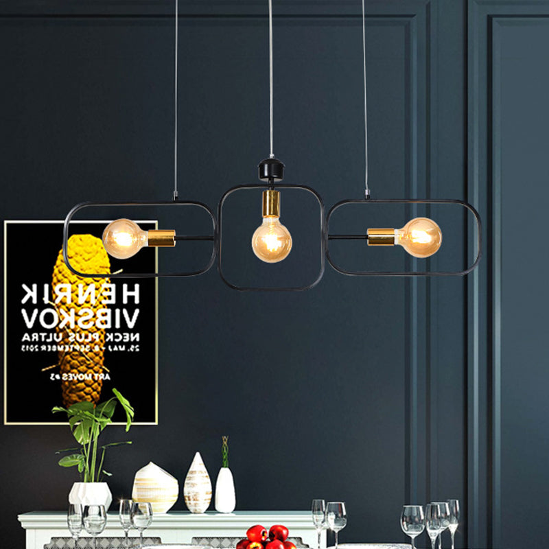 Contemporary 3-Light Frame Pendant Chandelier In Black & Gold