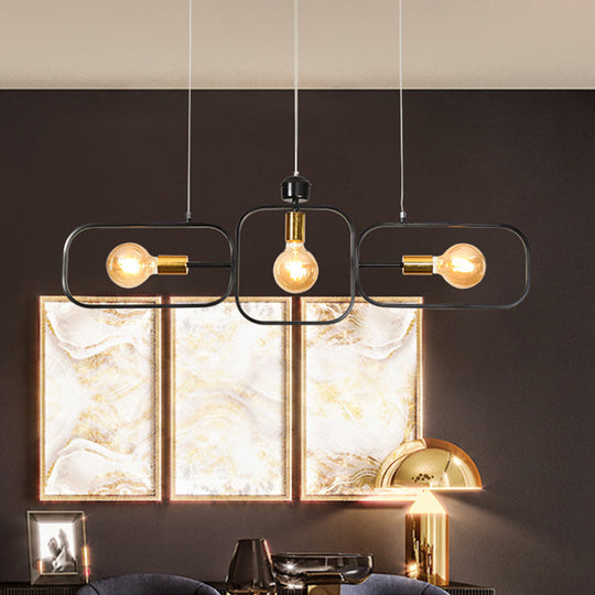 Contemporary 3-Head Frame Pendant Chandelier: Black & Gold Suspended Lighting Fixture