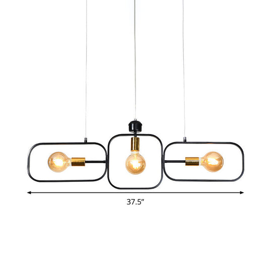 Contemporary 3-Light Frame Pendant Chandelier In Black & Gold