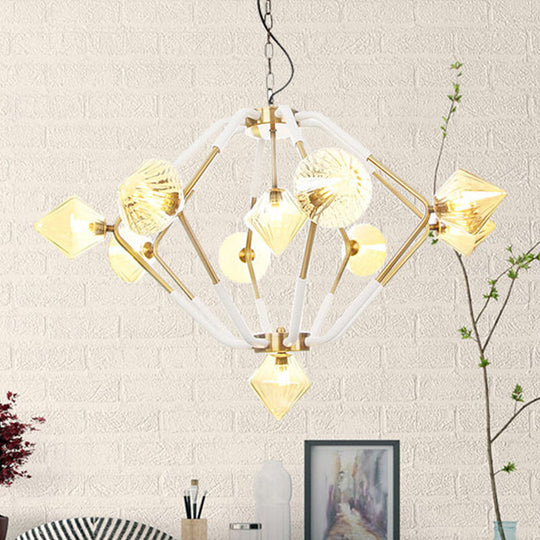 Modernist Amber Ribbed Glass Chandelier - 10-Head Ceiling Suspended Lamp For Bedrooms