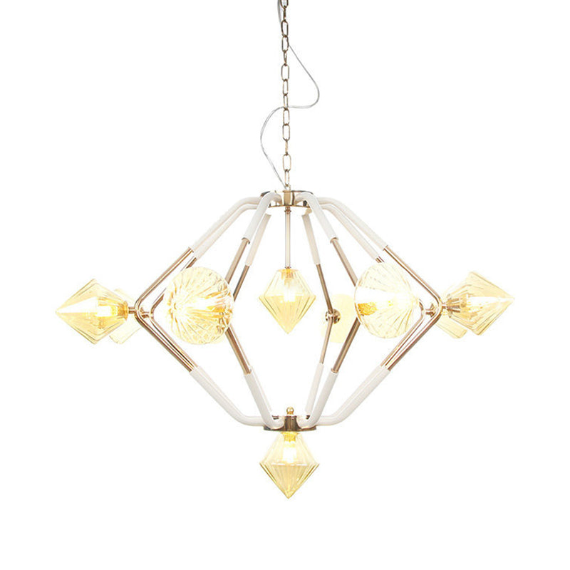 Modern Amber Glass Conical Chandelier - 10 Head Ceiling Lamp for Bedroom