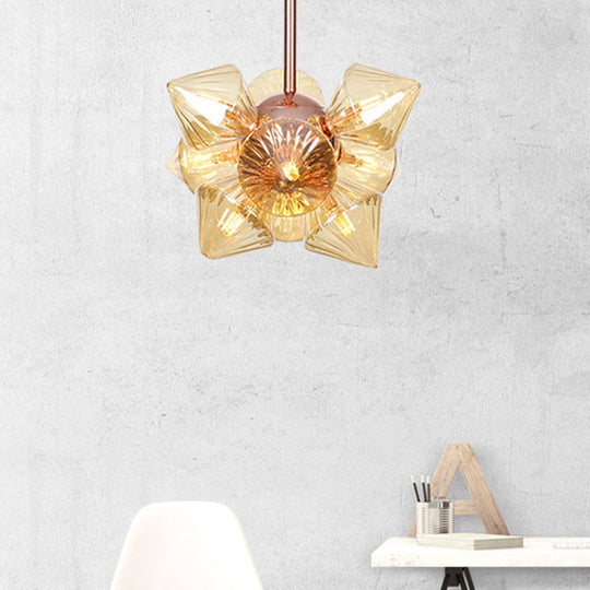 Amber Glass Pyramid Chandelier Lamp- 9/12 Bulb Modern Pendant Light for Living Room