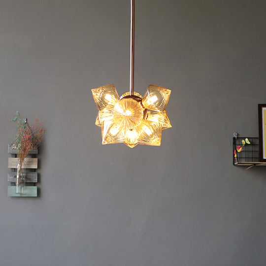 Modern Amber Glass Pyramid Chandelier Lamp - 9/12 Bulb Pendant Lighting Fixture For Living Room