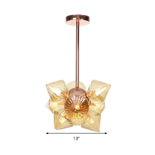 Modern Amber Glass Pyramid Chandelier Lamp - 9/12 Bulb Pendant Lighting Fixture For Living Room