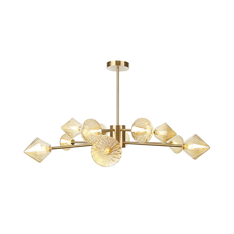 Modern Amber Glass Diamond Chandelier - 12 Head Bedroom Light Fixture