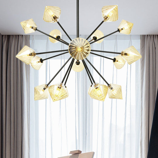 Sleek Semi Flush Light: Modern Amber Glass Shade Led Bulbs Ceiling Fixture - Ideal For Living Room