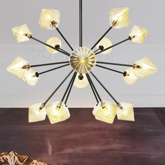 Modern Amber Glass Semi Flush Ceiling Light - 18 Bulbs, Perfect for Living Room