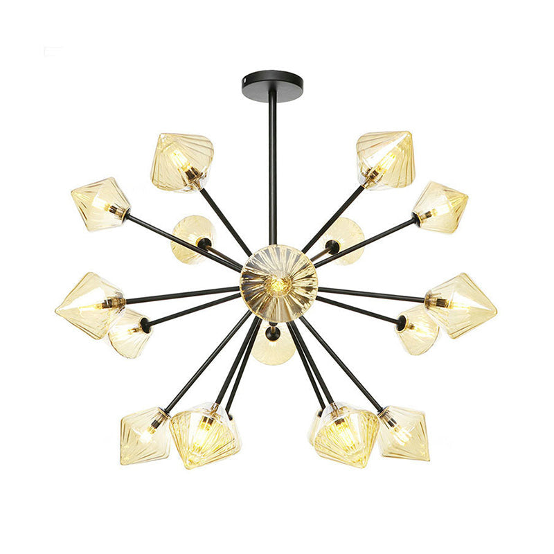 Modern Amber Glass Semi Flush Ceiling Light - 18 Bulbs, Perfect for Living Room