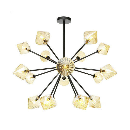 Modern Amber Glass Semi Flush Ceiling Light - 18 Bulbs, Perfect for Living Room