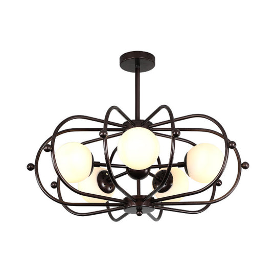 Modern Round Pendant Chandelier 5-Bulb Milk Glass Ceiling Light With Coffee Theme