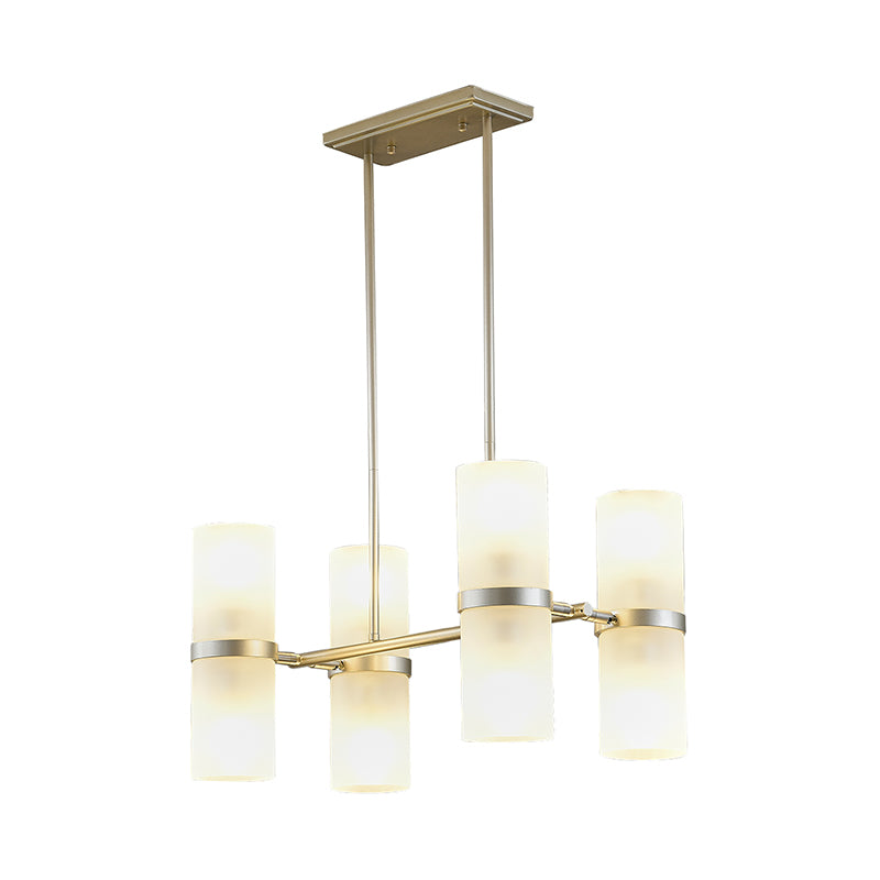 Modern 8-Light Frosted Glass Tube Pendant Chandelier in Gold