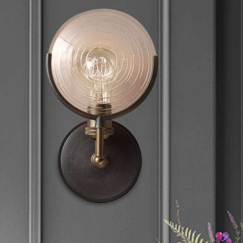 Traditional Metal Armed Sconce Light - 11.5/24 Wide 1 Head Black Wall Lamp With Frosted Glass Deco