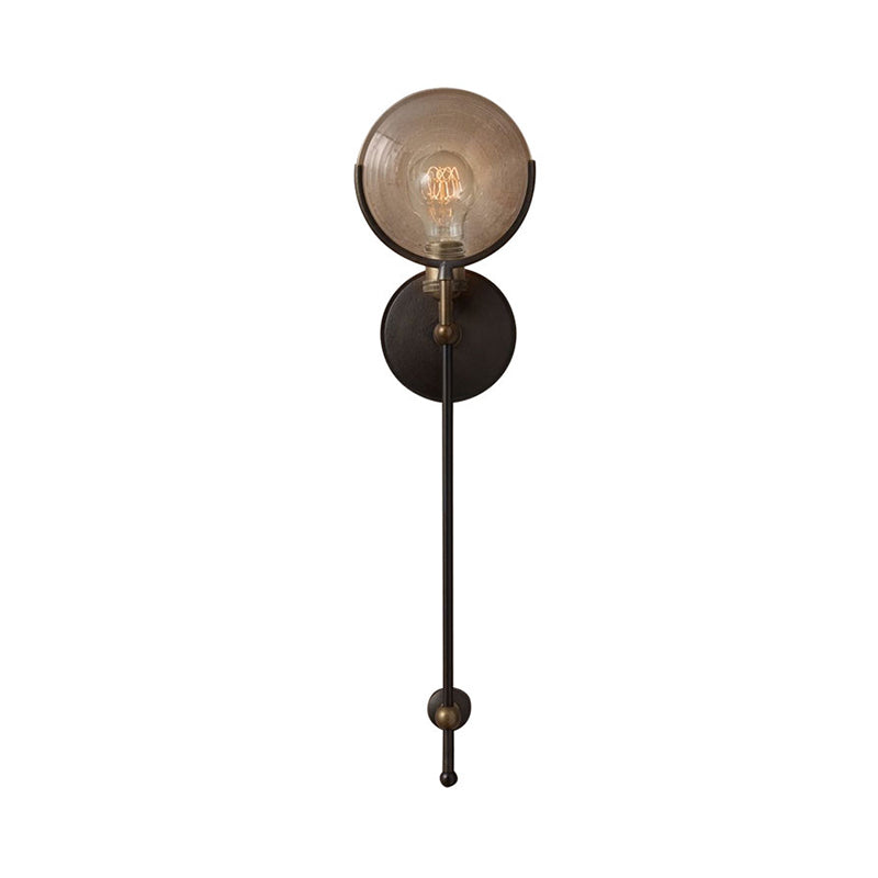 Traditional Metal Armed Sconce Light - 11.5/24 Wide 1 Head Black Wall Lamp With Frosted Glass Deco