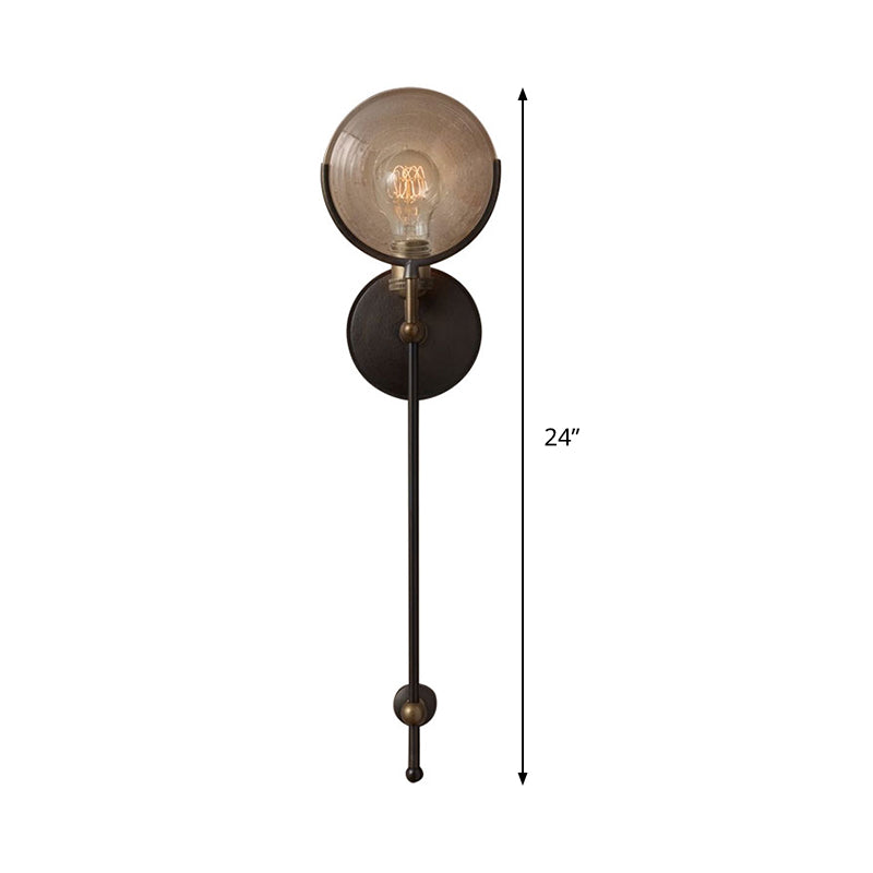 Traditional Metal Armed Sconce Light - 11.5/24 Wide 1 Head Black Wall Lamp With Frosted Glass Deco