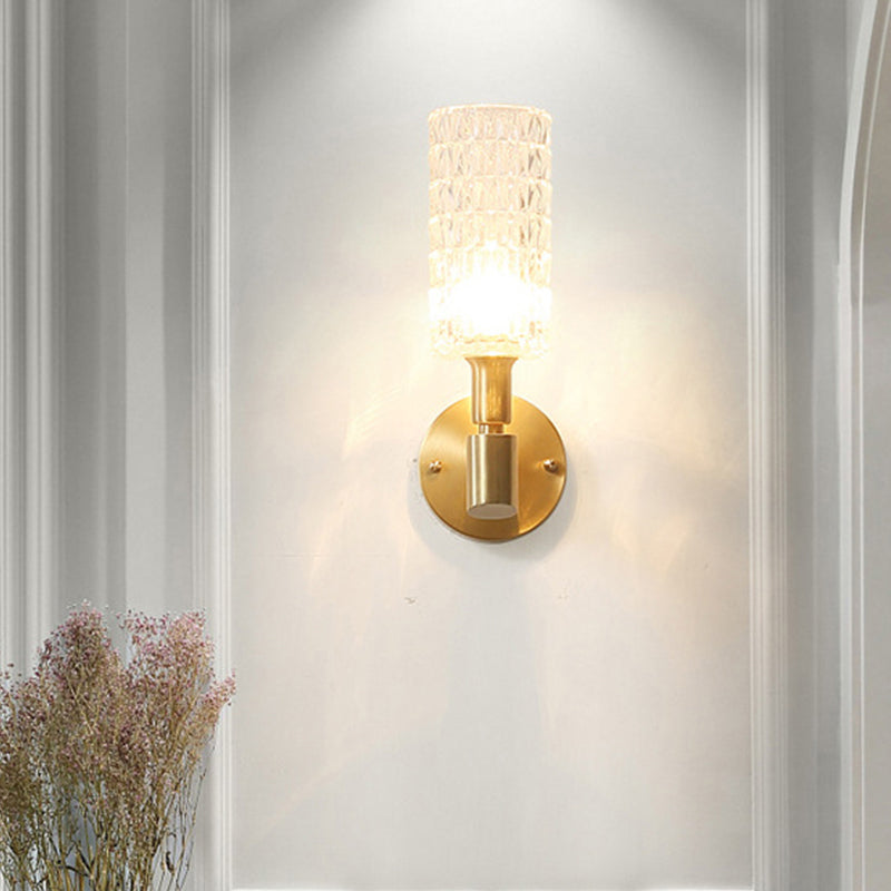 Traditional Ribbed Glass Gold Tube Sconce Light: Wall-Mounted Lamp For Living Room