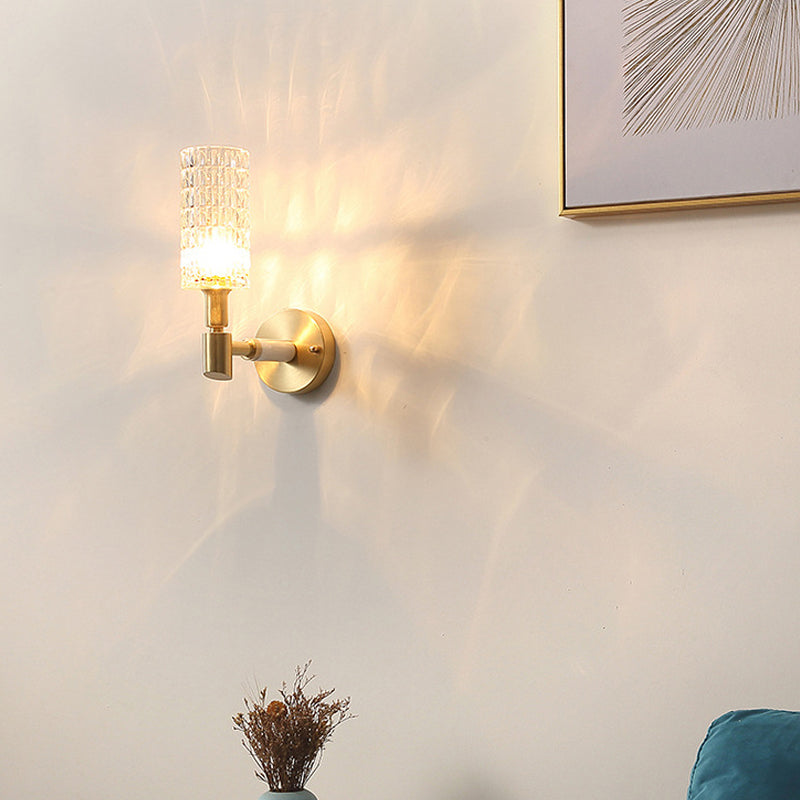 Traditional Ribbed Glass Gold Tube Sconce Light: Wall-Mounted Lamp For Living Room