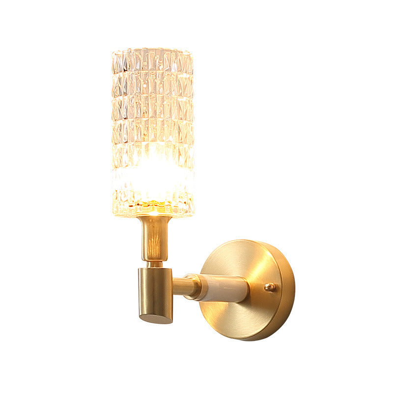 Traditional Ribbed Glass Gold Tube Sconce Light: Wall-Mounted Lamp For Living Room