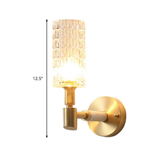 Traditional Ribbed Glass Gold Tube Sconce Light: Wall-Mounted Lamp For Living Room