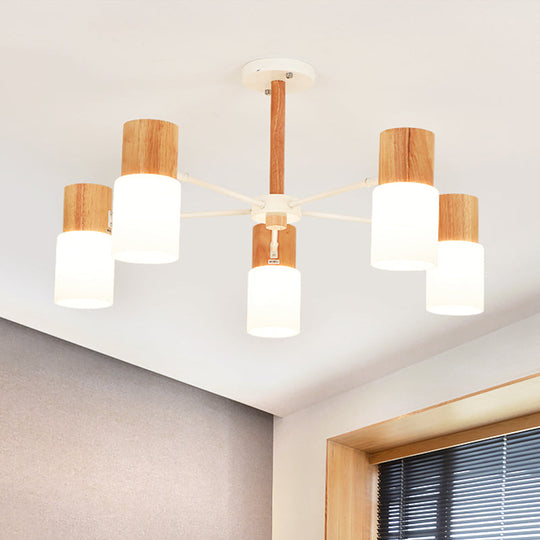 Chinese Wooden Semi-Flush Light with 5/8 Bulbs - Beige for Living Room Ceiling