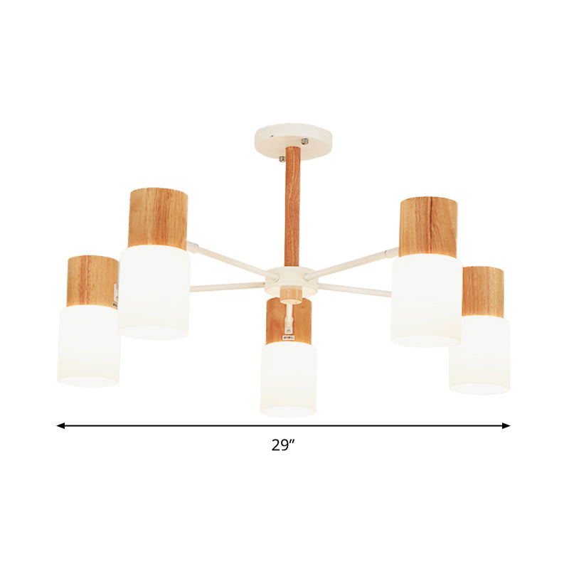 Chinese Wooden Semi-Flush Light with 5/8 Bulbs - Beige for Living Room Ceiling