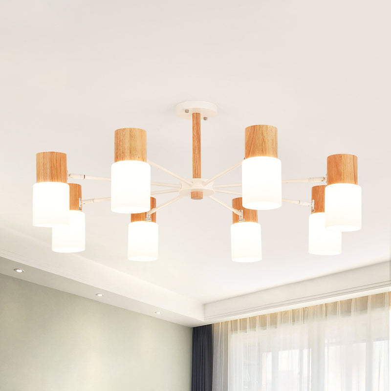 Chinese Wooden Semi-Flush Light with 5/8 Bulbs - Beige for Living Room Ceiling