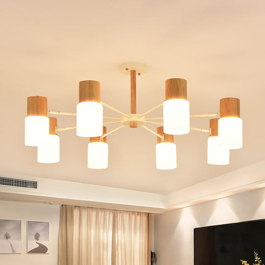 Chinese Wooden Semi-Flush Light with 5/8 Bulbs - Beige for Living Room Ceiling