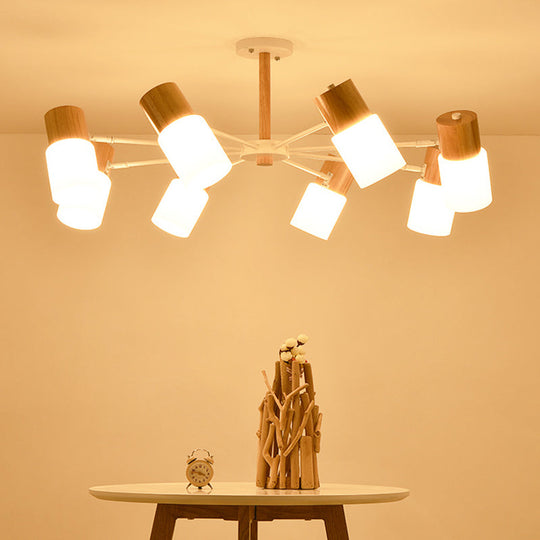 Chinese Wooden Semi-Flush Light with 5/8 Bulbs - Beige for Living Room Ceiling