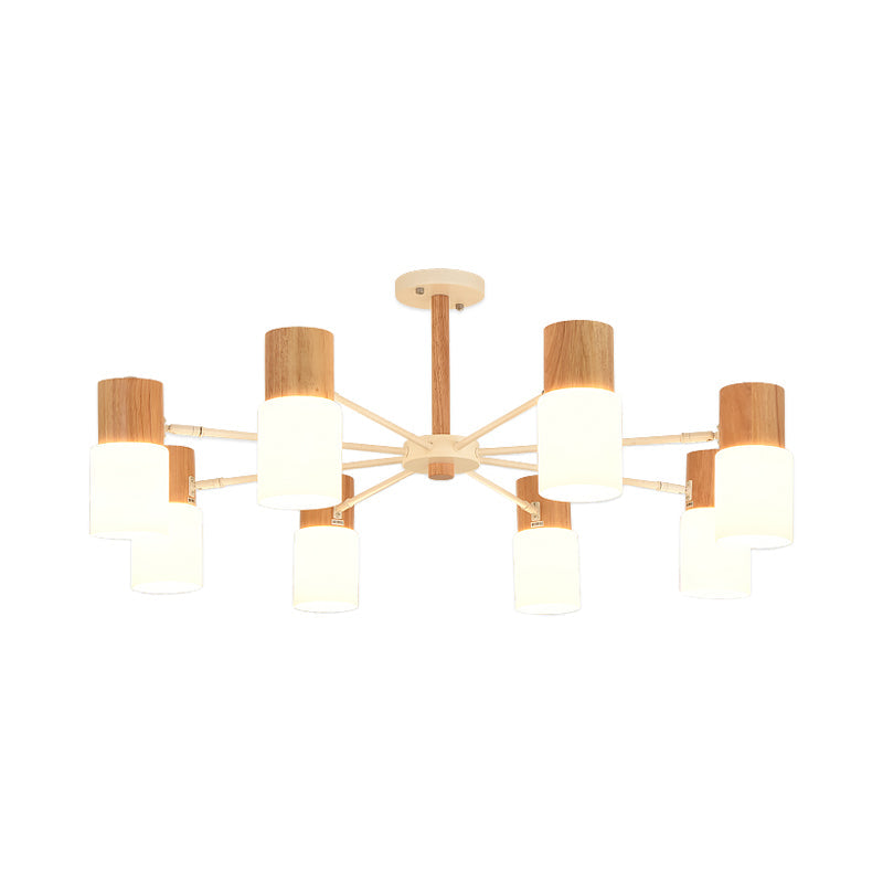 Chinese Wooden Semi-Flush Light with 5/8 Bulbs - Beige for Living Room Ceiling