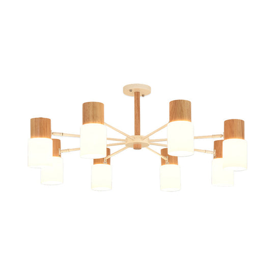 Chinese Wooden Semi-Flush Light with 5/8 Bulbs - Beige for Living Room Ceiling