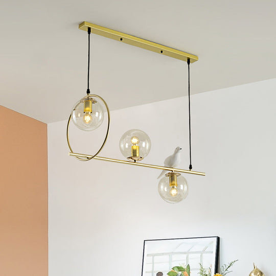 Modern Clear Glass Pendant Light Fixture With White Bird - Global Island Lamp Gold Trim 3 Heads