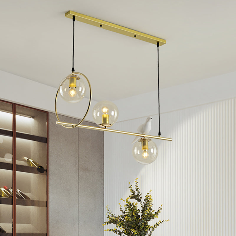 Modern Clear Glass Pendant Light Fixture With White Bird - Global Island Lamp Gold Trim 3 Heads