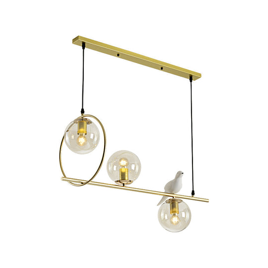 Modern Clear Glass Pendant Light Fixture With White Bird - Global Island Lamp Gold Trim 3 Heads