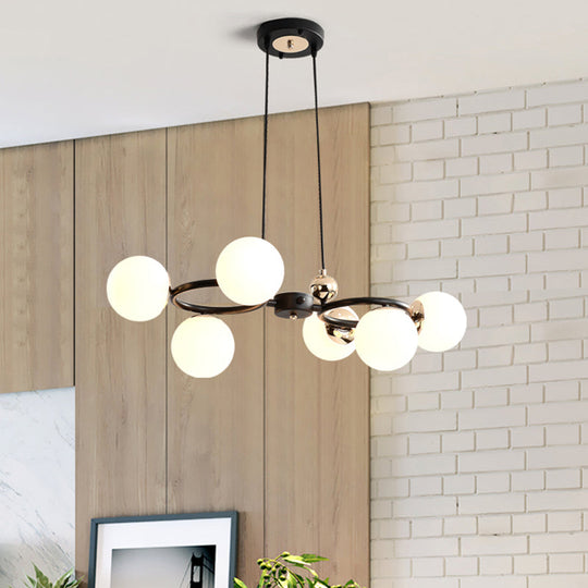 Modern 6-Head Opal Glass Chandelier - Black Ceiling Suspension Lamp