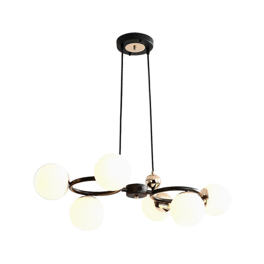 Modern Opal Glass Pendant Chandelier - 6 Heads Black