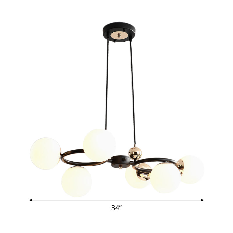 Modern 6-Head Opal Glass Chandelier - Black Ceiling Suspension Lamp