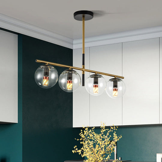 Contemporary Clear Glass Ball Pendant Light With 4 Bulbs - Black And Gold