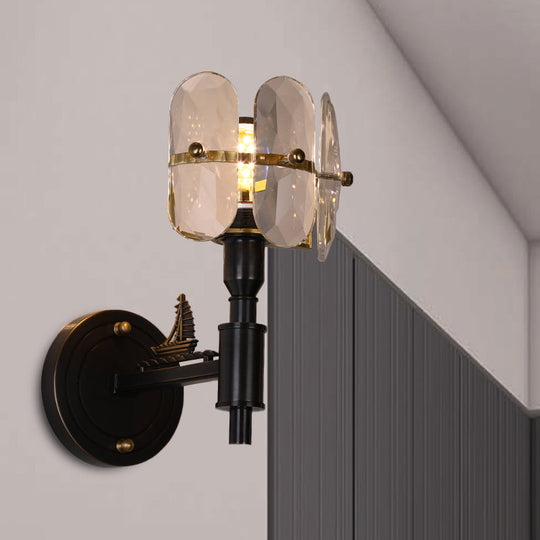 Traditional Crystal Wall Sconce With Led Lighting For Bedroom Drum - Clear Glass Black 1/2 Heads