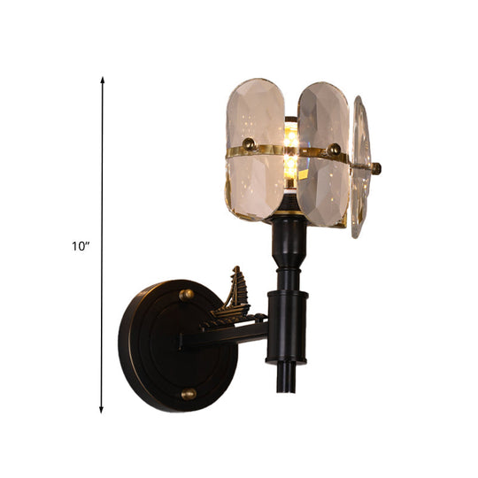 Traditional Crystal Wall Sconce With Led Lighting For Bedroom Drum - Clear Glass Black 1/2 Heads