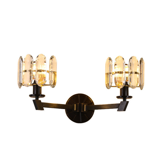 Traditional Crystal Wall Sconce With Led Lighting For Bedroom Drum - Clear Glass Black 1/2 Heads