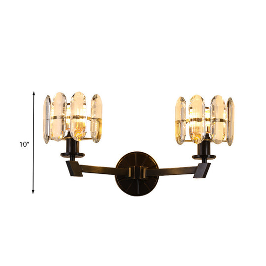 Traditional Crystal Wall Sconce With Led Lighting For Bedroom Drum - Clear Glass Black 1/2 Heads