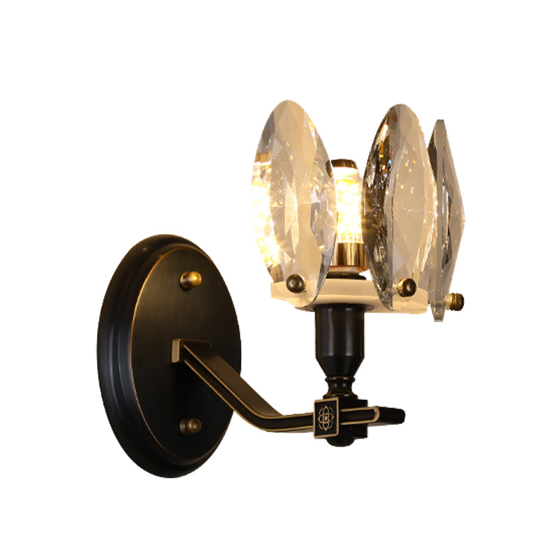 Traditional Crystal Wall Sconce With Led Lighting For Bedroom Drum - Clear Glass Black 1/2 Heads