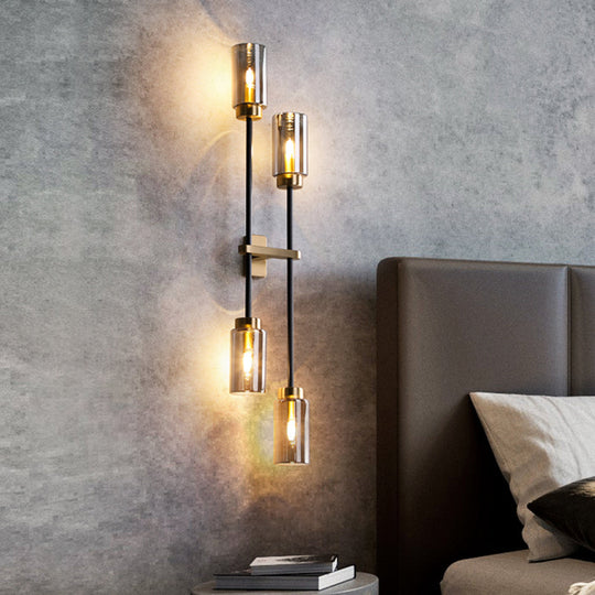 Gray Glass Black Wall Lamp - Cylinder Design 2/4 Bulbs Simple Lighting Fixture For Living Room 4 /