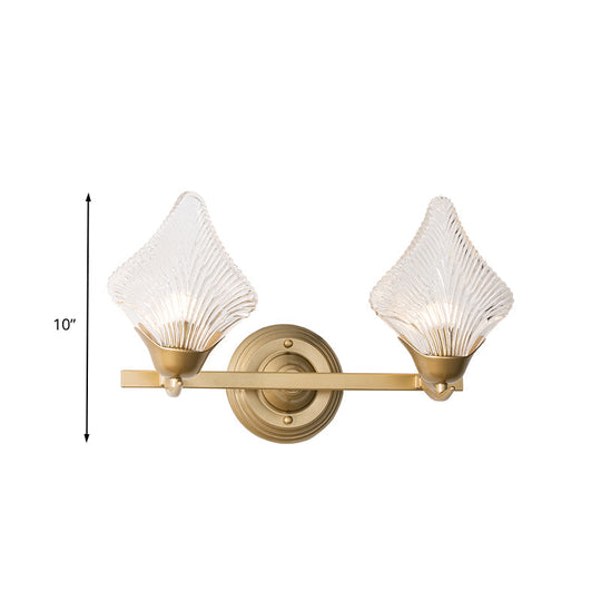 Vintage Clear Ribbed Glass Wall Sconce Light With Gold Finish - Shell Design