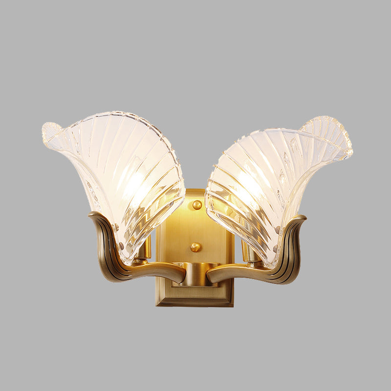 Retro Gold Wall Light With Clear Prismatic Glass For Bedroom