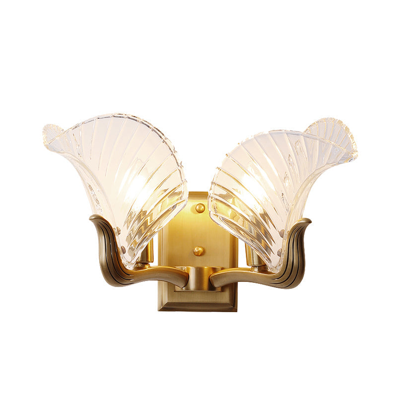 Retro Gold Wall Light With Clear Prismatic Glass For Bedroom