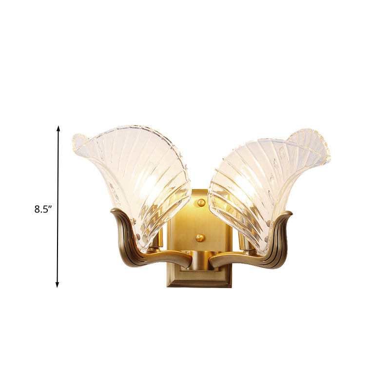 Retro Gold Wall Light With Clear Prismatic Glass For Bedroom